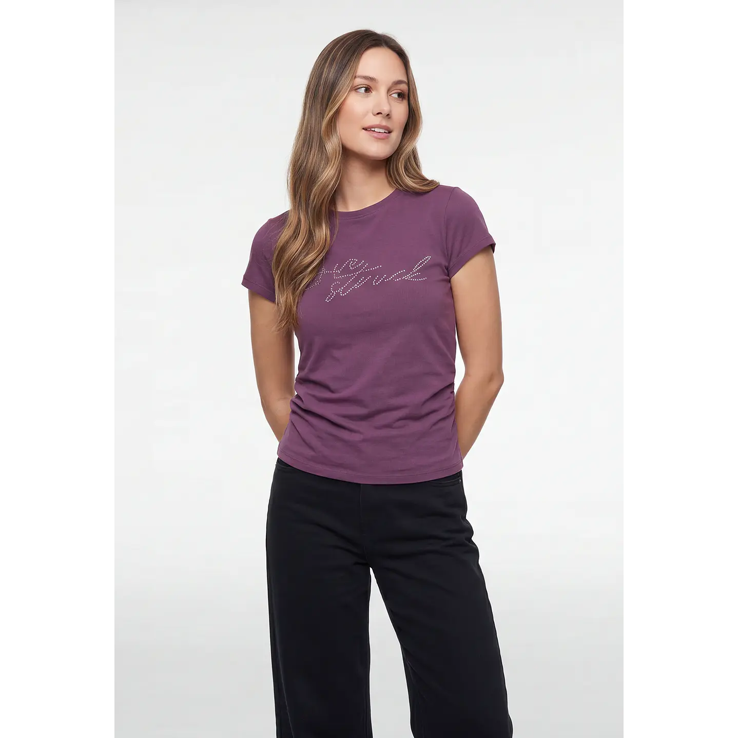 Polera Strass Recogido Lateral Mujer Morado 1
