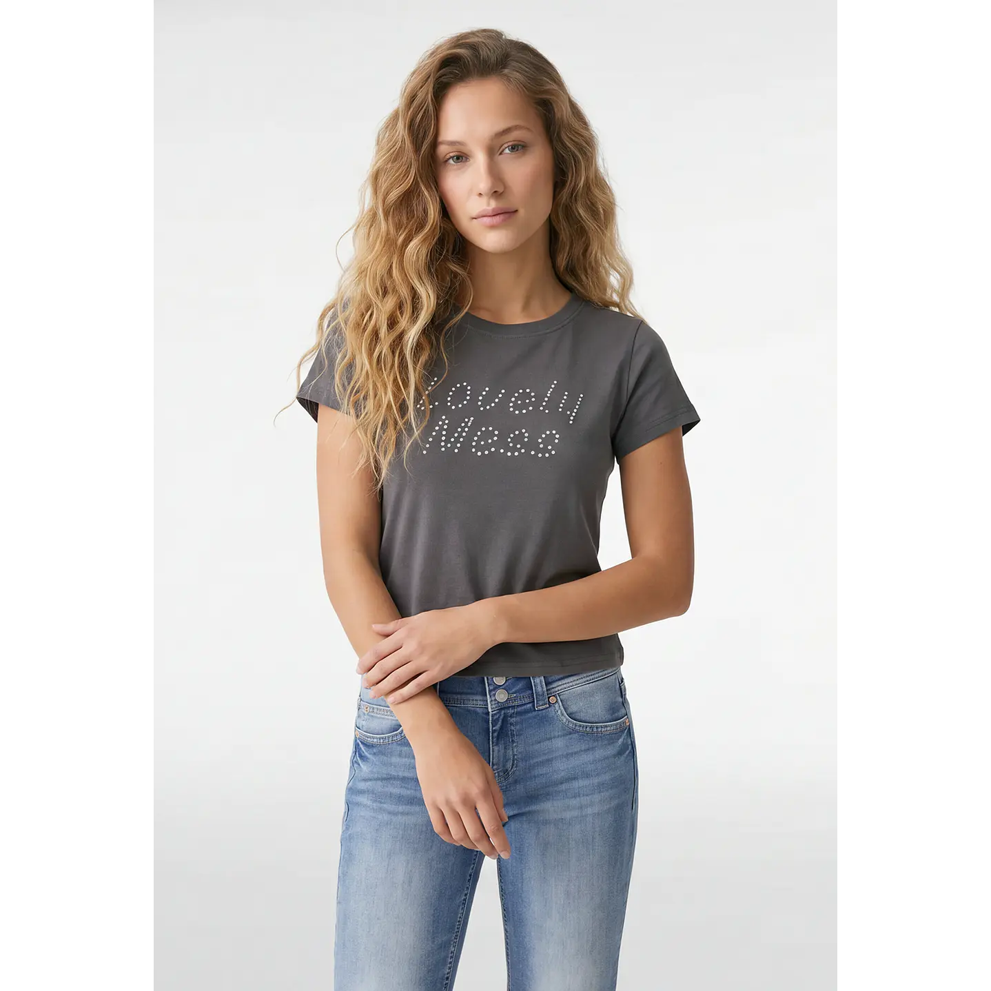 Polera Tachas Mujer Gris 1
