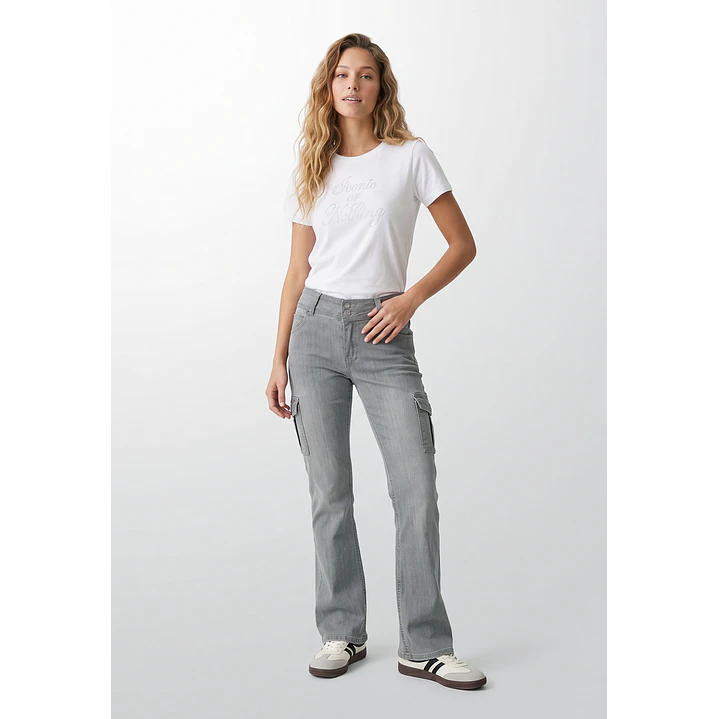 Jeans Tiro Bajo Flare Mujer Gris 4
