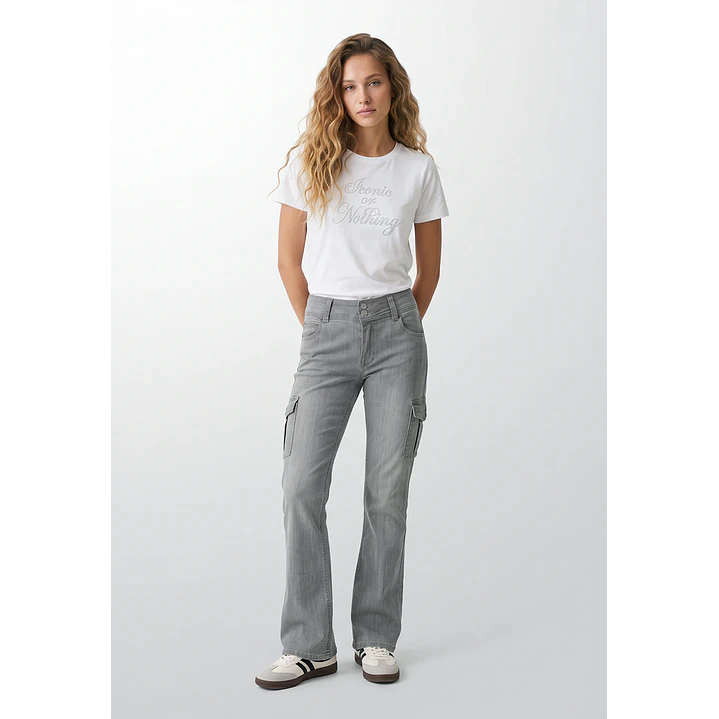 Jeans Tiro Bajo Flare Mujer Gris 3
