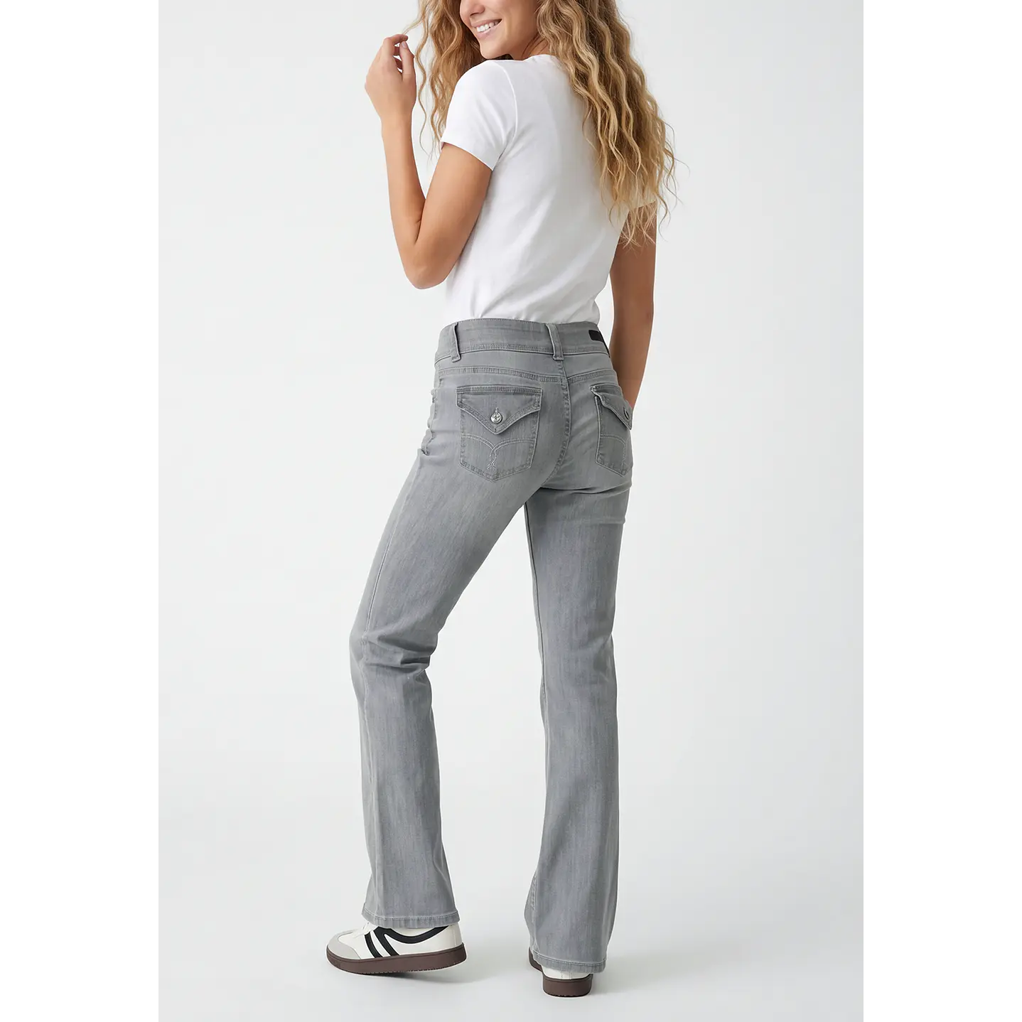 Jeans Tiro Bajo Flare Mujer Gris 2