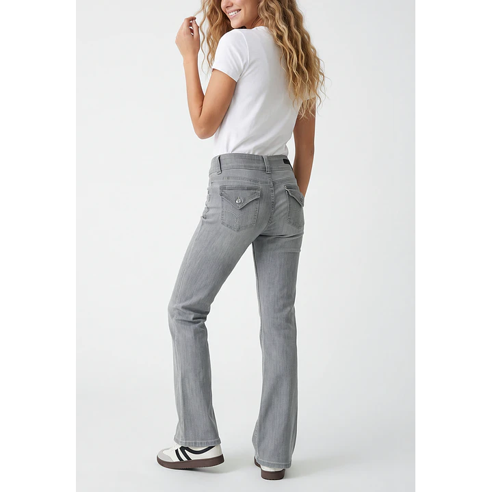 Jeans Tiro Bajo Flare Mujer Gris 2