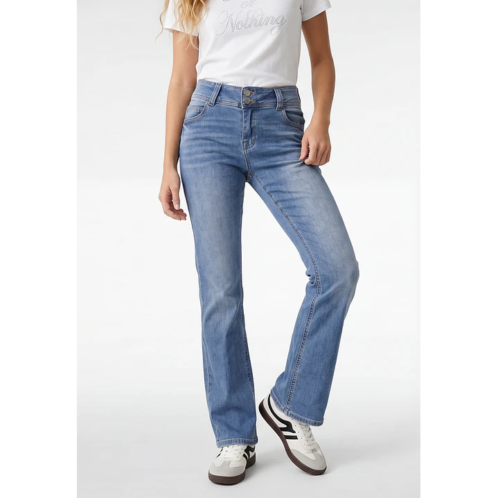 Jeans Tiro Bajo Flare Mujer Azul 1