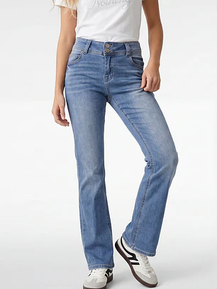 Jeans Tiro Bajo Flare Mujer Azul