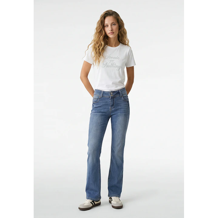 Jeans Tiro Bajo Flare Mujer Azul 3