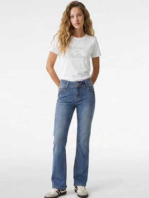 Jeans Tiro Bajo Flare Mujer Azul
