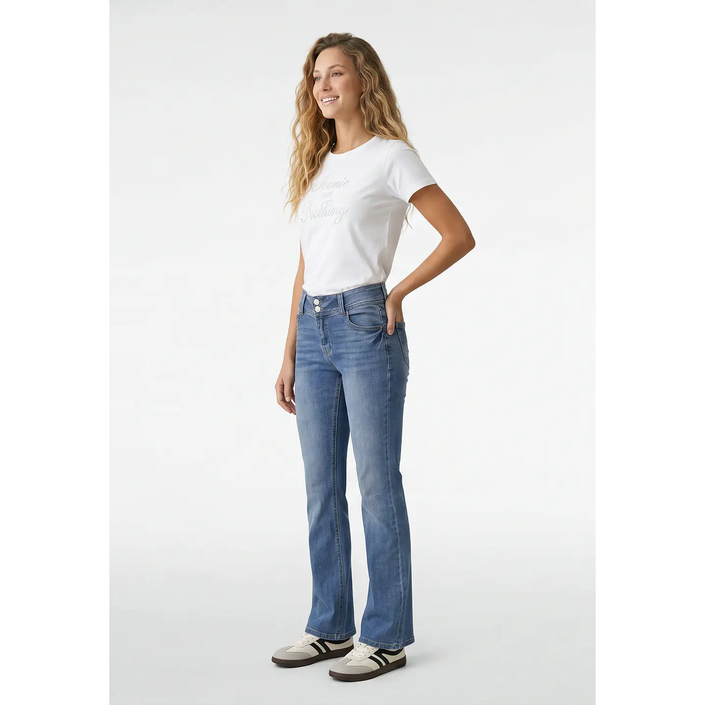 Jeans Tiro Bajo Flare Mujer Azul 4