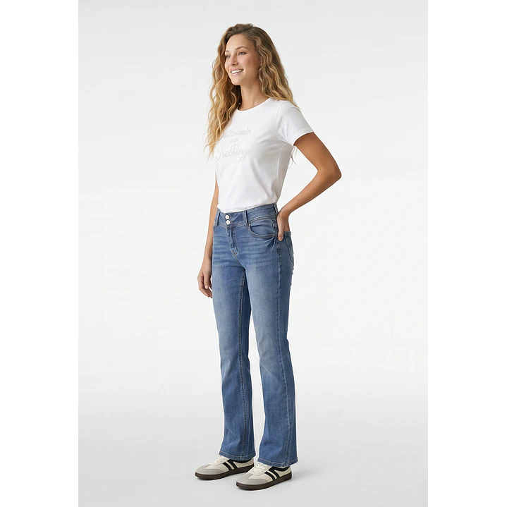Jeans Tiro Bajo Flare Mujer Azul 4