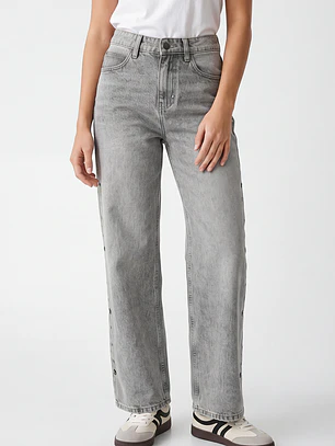Jeans Tiro Bajo Baggy Mujer Gris