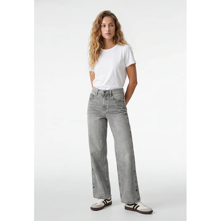 Jeans Tiro Bajo Baggy Mujer Gris 3