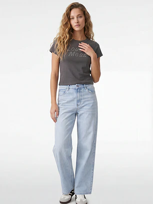 Jeans Wide Leg Mujer Celeste