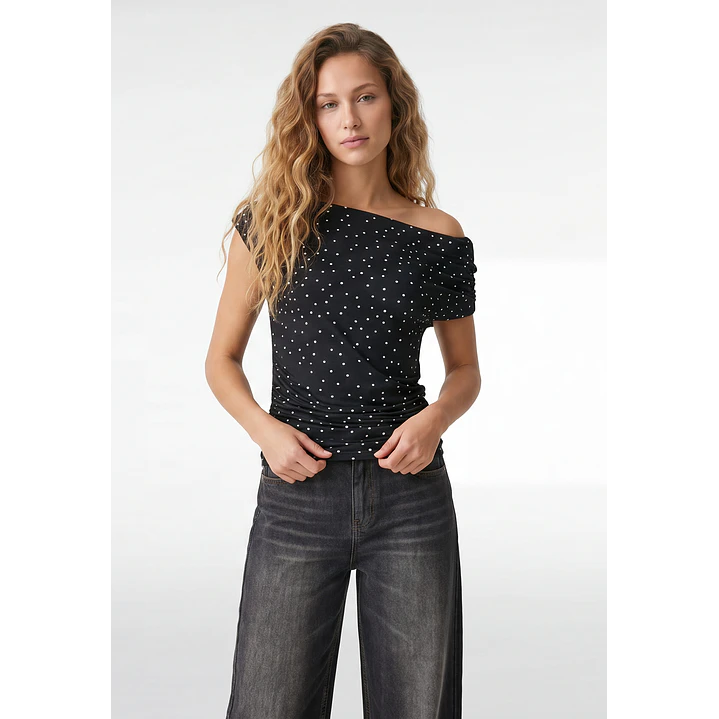 Polera Lunares Mujer Negro 1