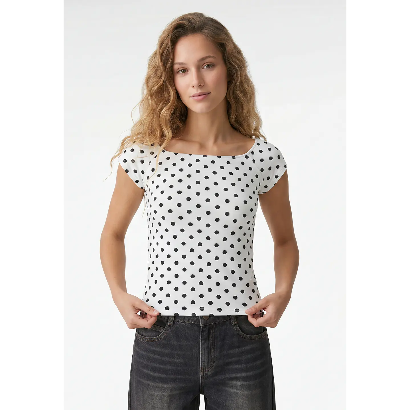 Polera Lunares Mujer Blanco 1