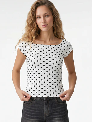 Polera Lunares Mujer Blanco