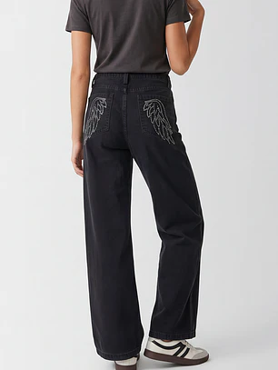 Jeans Strass Mujer Negro