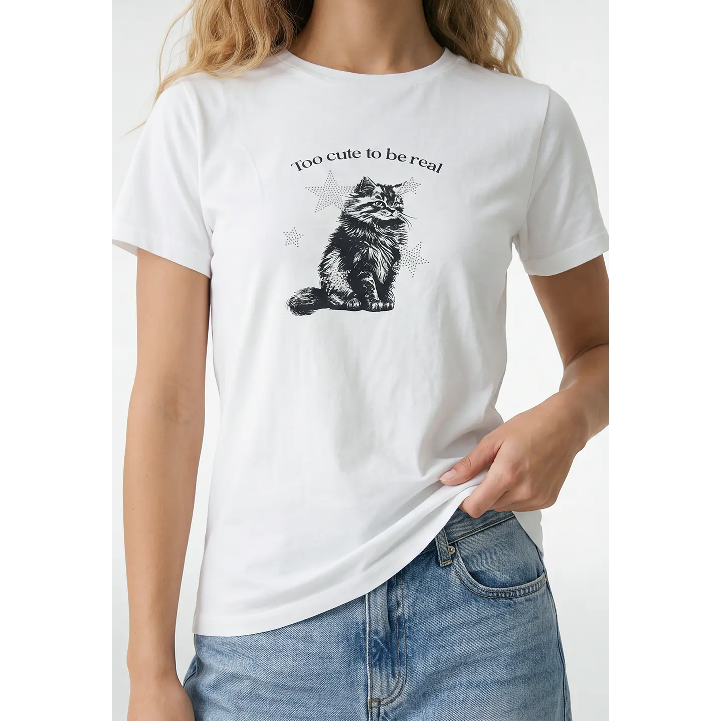 Polera Gato Mujer Blanco 2