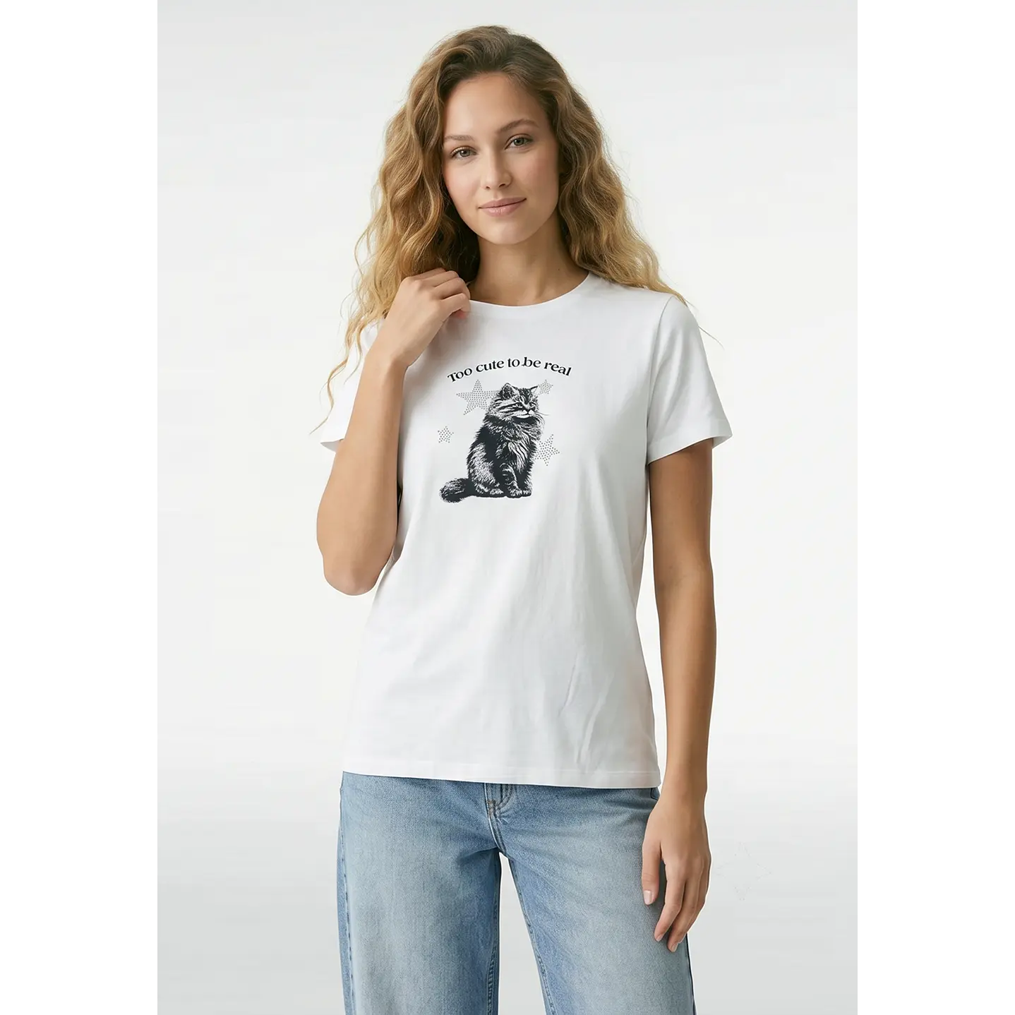 Polera Gato Mujer Blanco 1