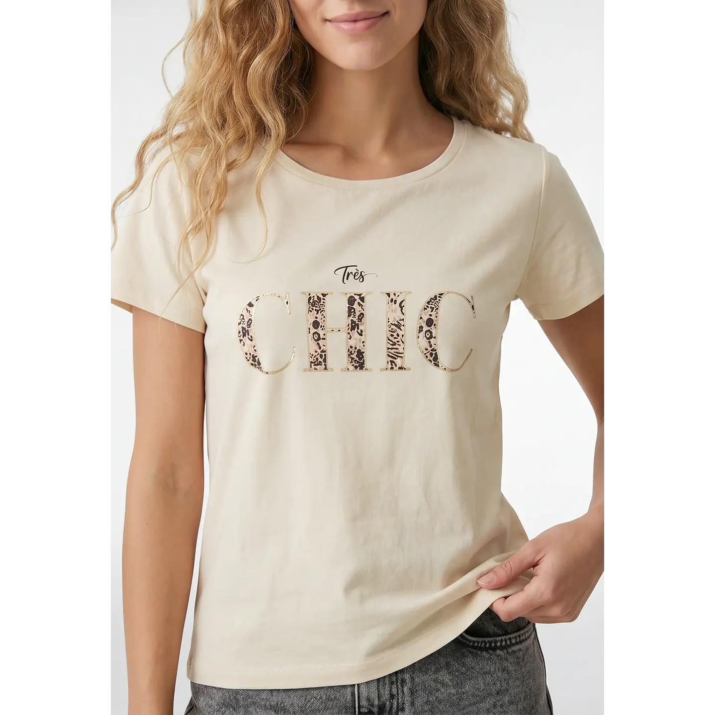 Polera Estampado Mujer Beige 2