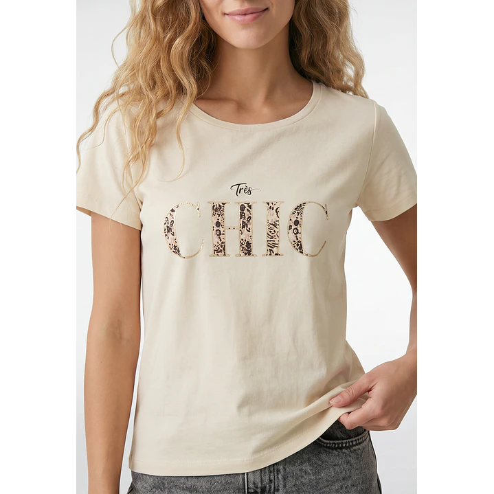 Polera Estampado Mujer Beige 2