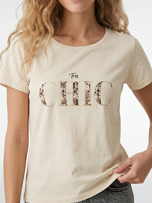 Polera Estampado Mujer Beige