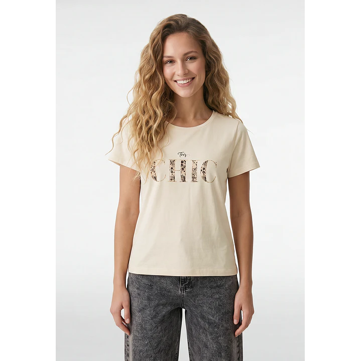 Polera Estampado Mujer Beige 1