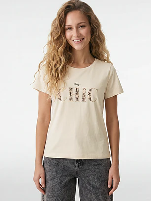 Polera Estampado Mujer Beige