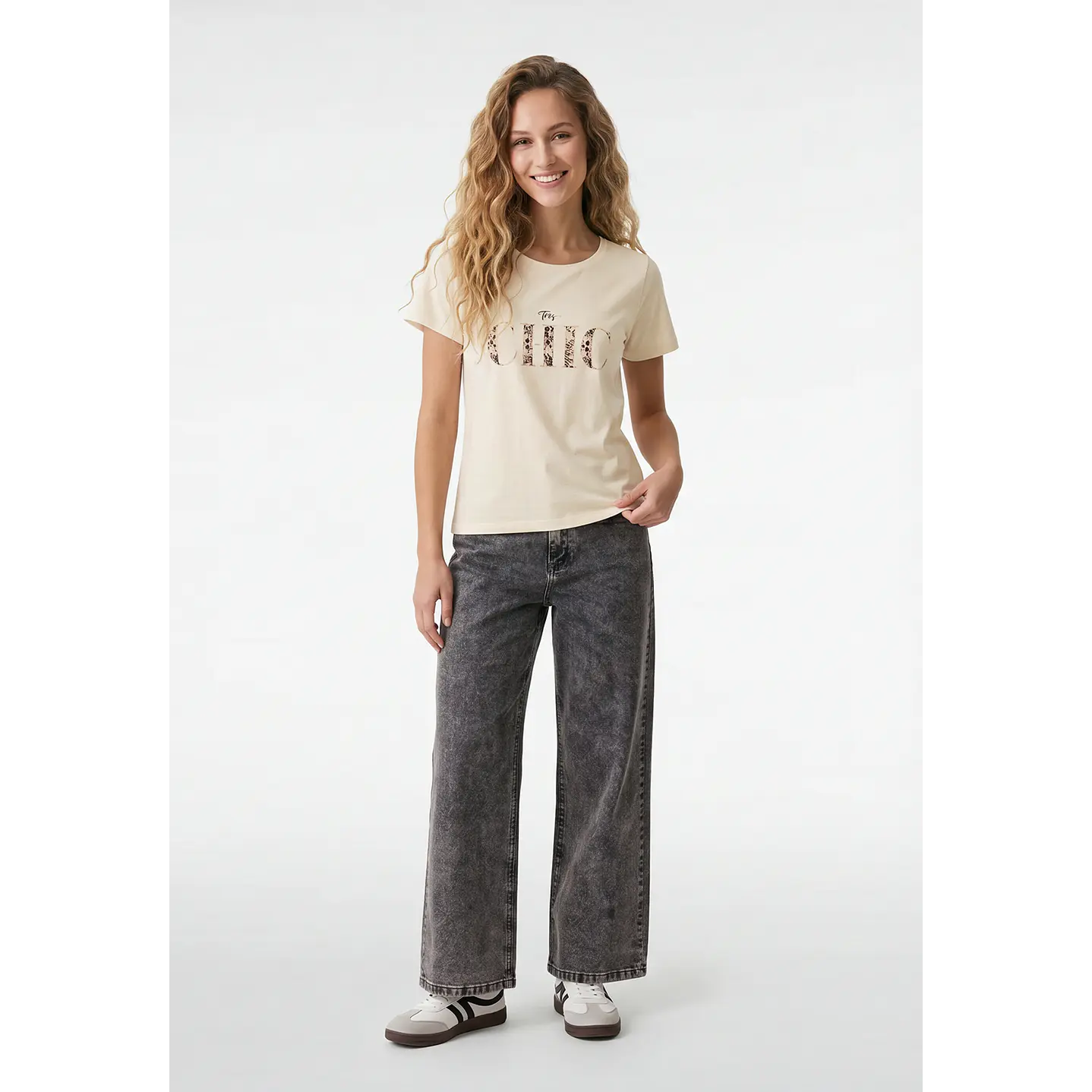 Polera Estampado Mujer Beige 4