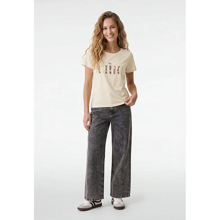 Polera Estampado Mujer Beige 4