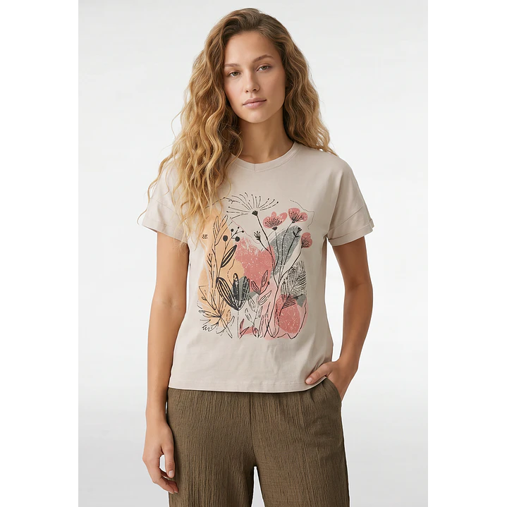 Polera Estampado Mujer Beige 1