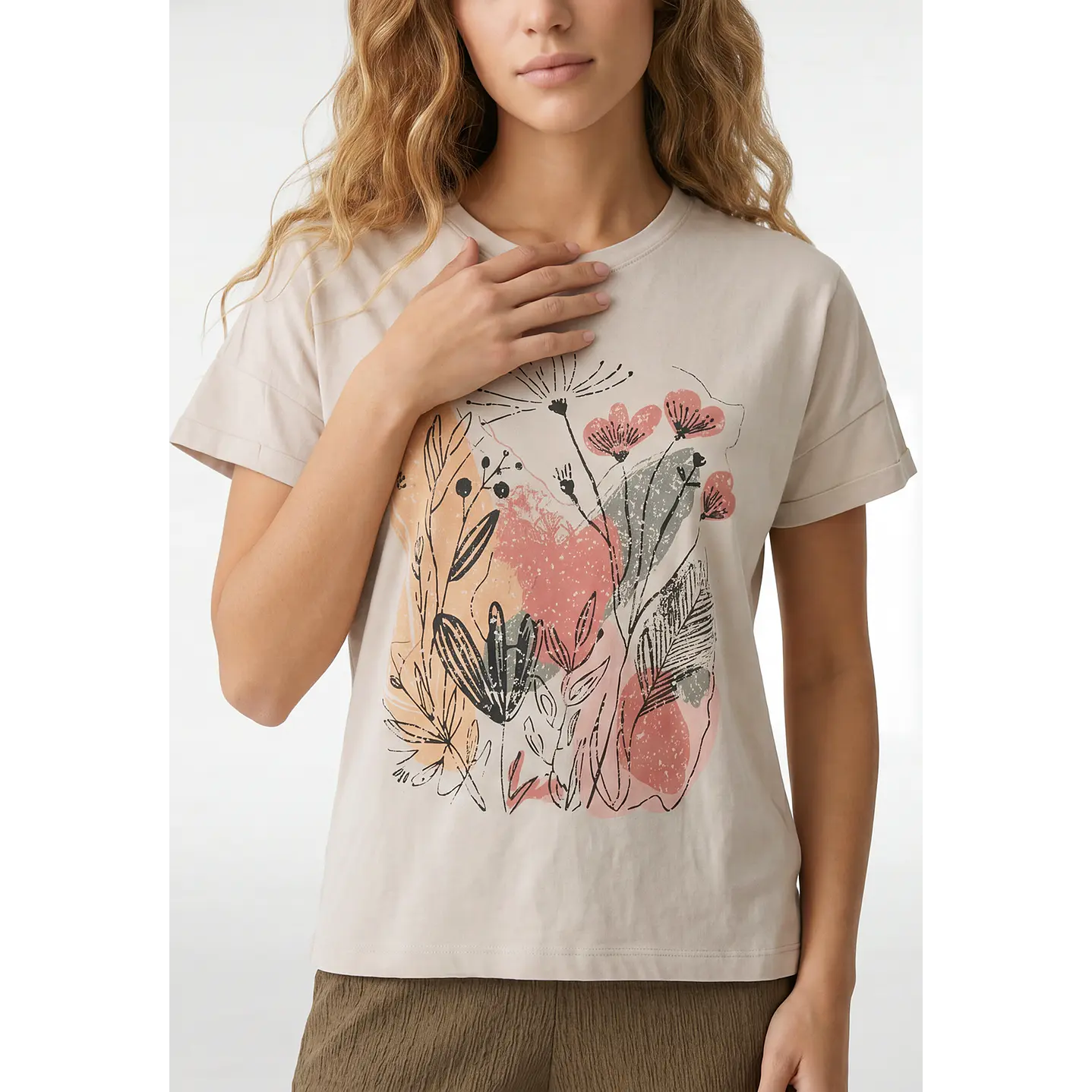 Polera Estampado Mujer Beige 2