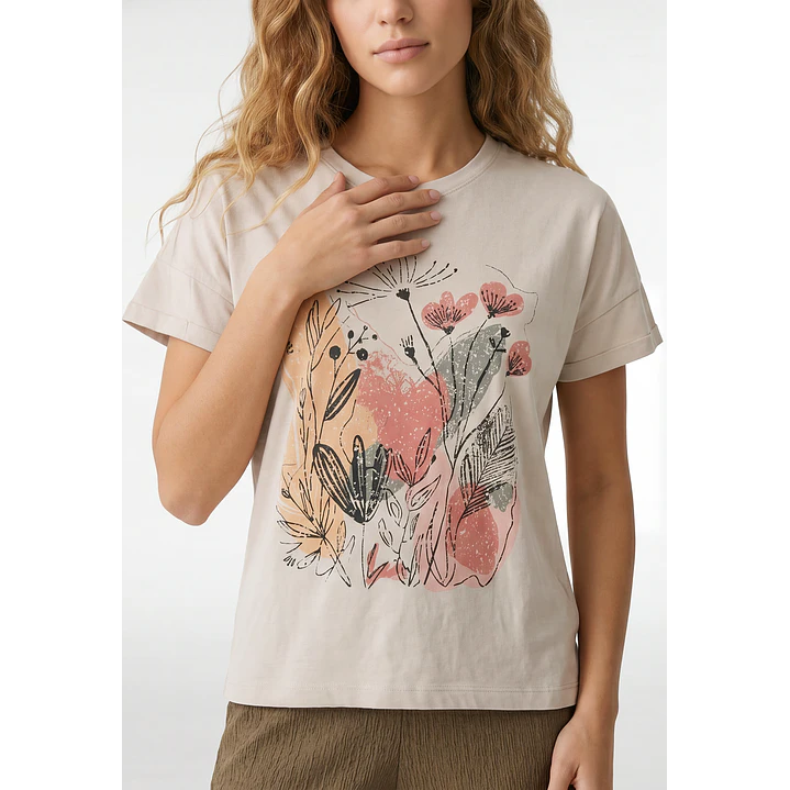 Polera Estampado Mujer Beige 2