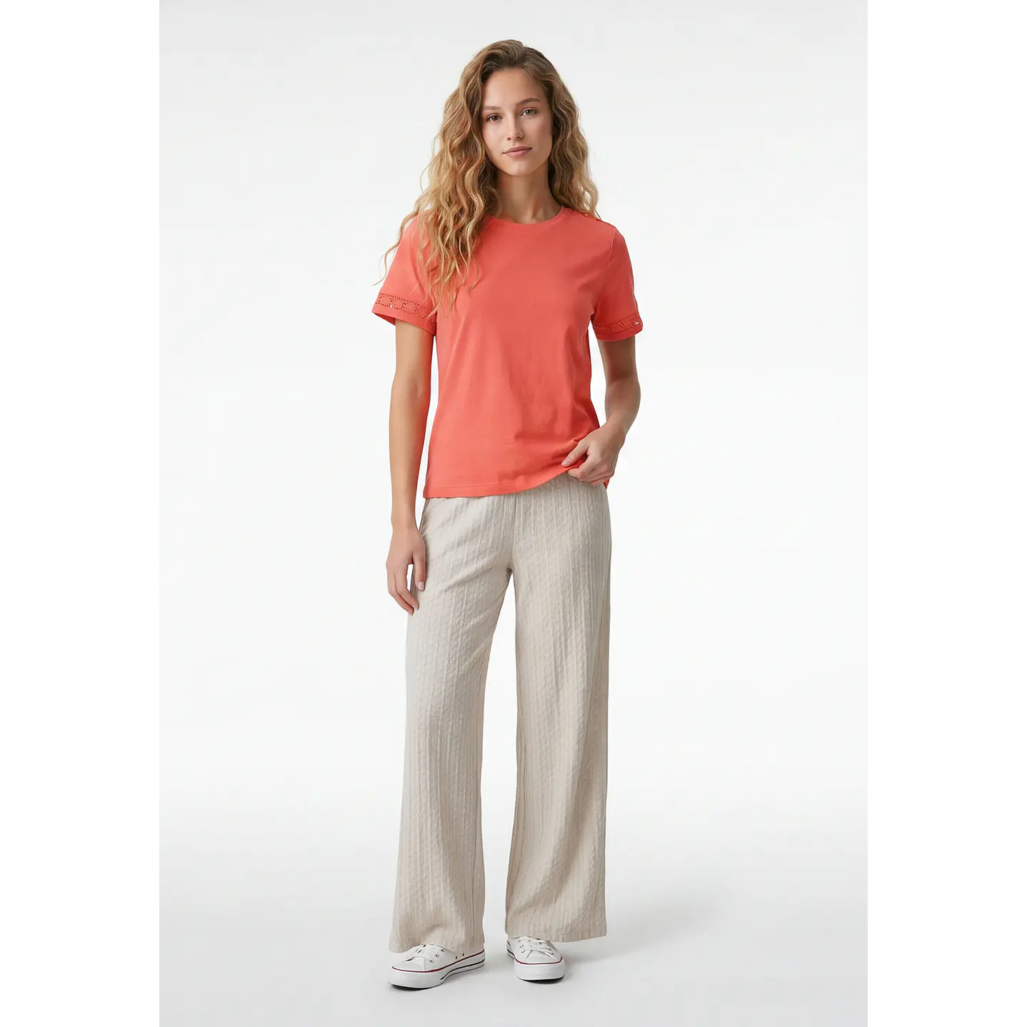 Polera Aplicación Mujer Coral 4