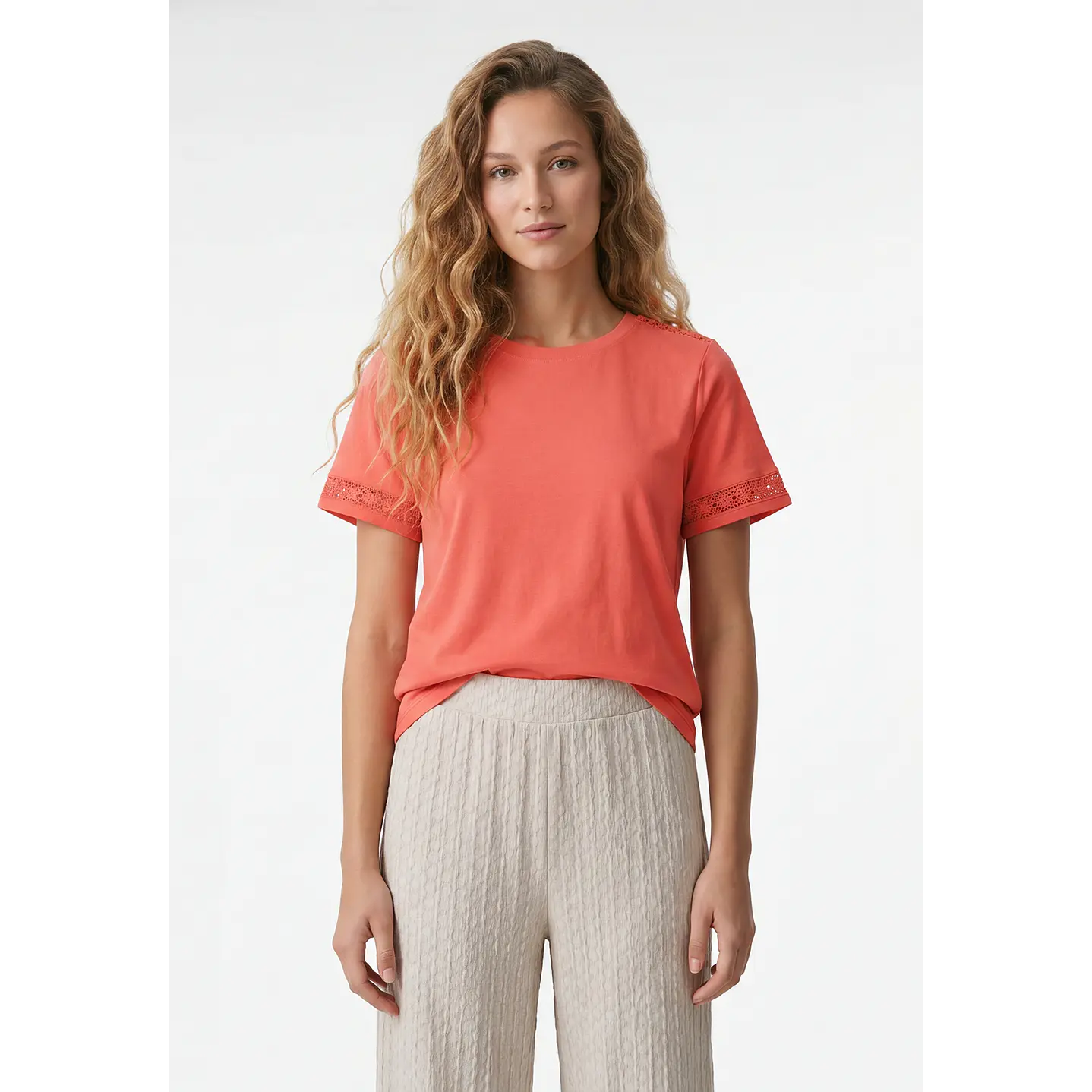 Polera Aplicación Mujer Coral 1