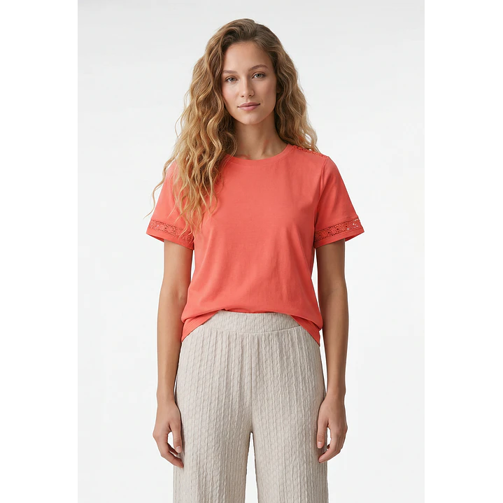 Polera Aplicación Mujer Coral 1