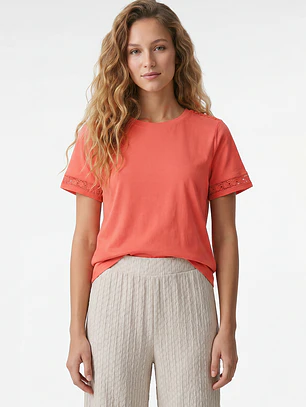 Polera Aplicación Mujer Coral