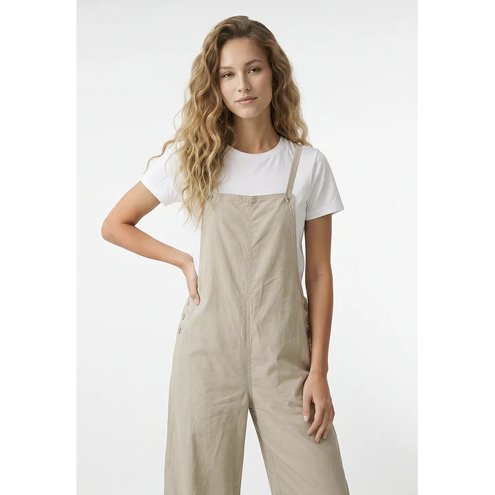 Jardinera Color Wide Leg Mujer Beige 2