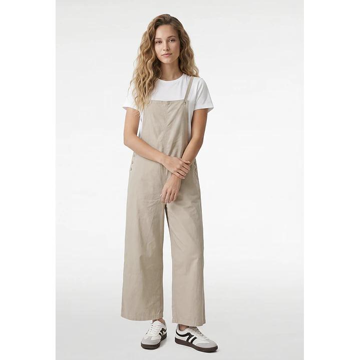 Jardinera Color Wide Leg Mujer Beige 1