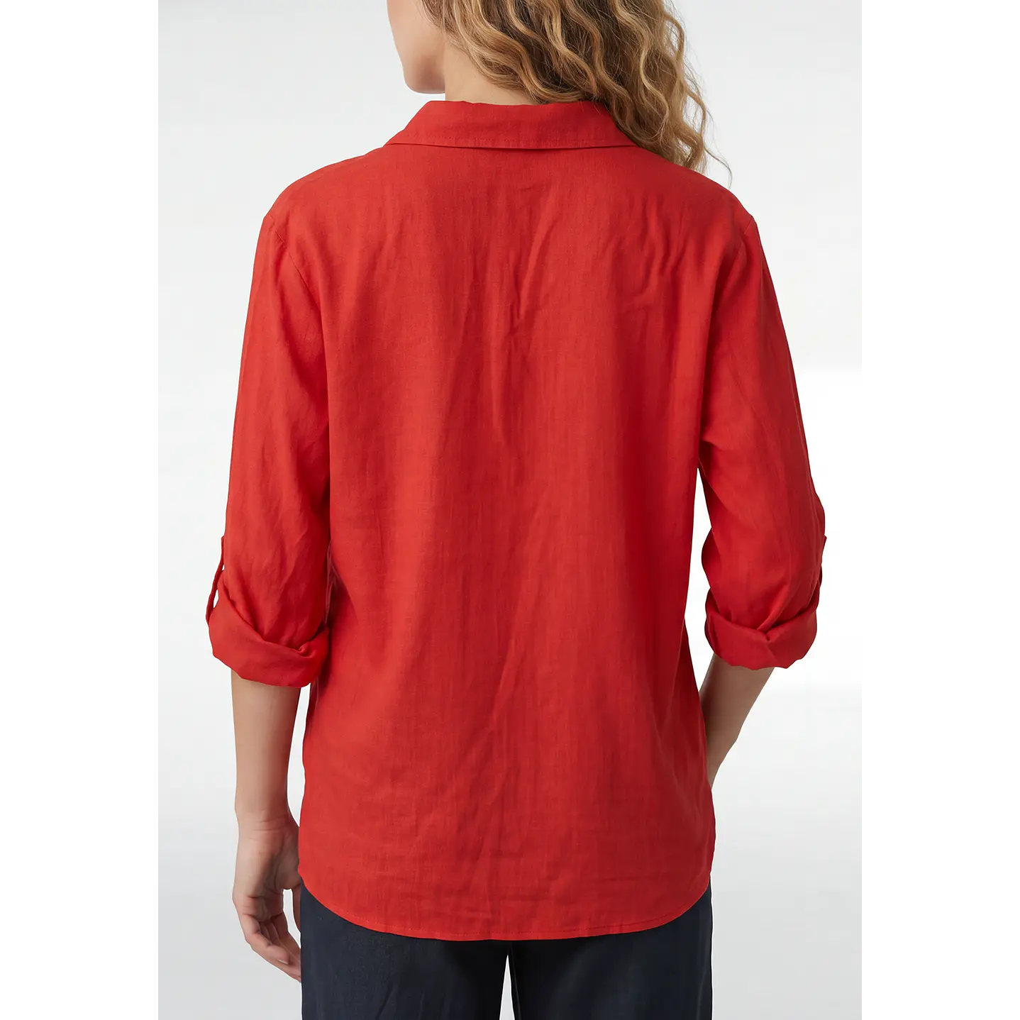 Blusa Lino Mujer Manga Larga Rojo 2