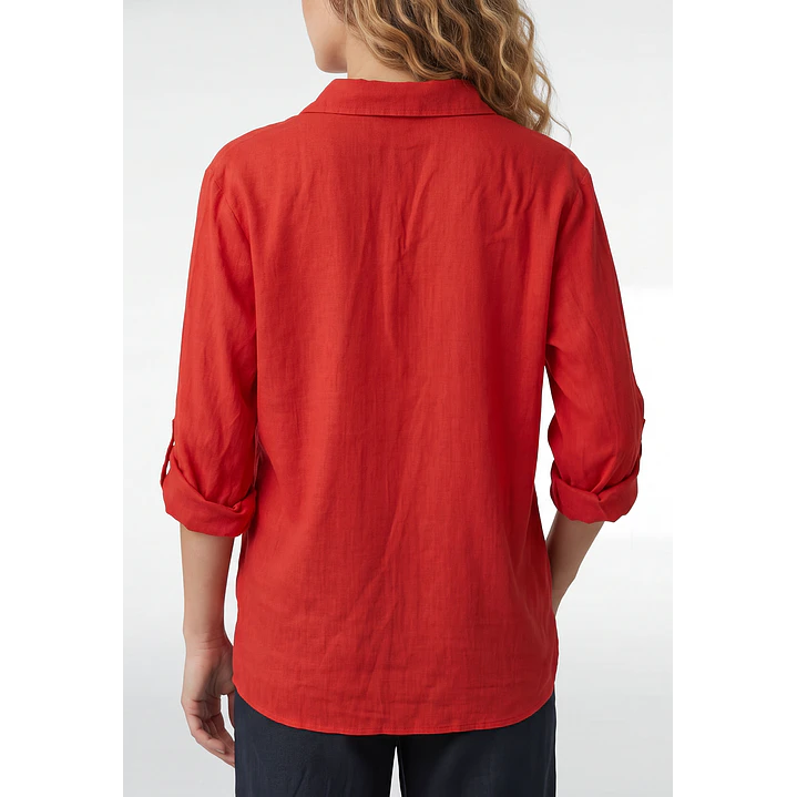 Blusa Lino Mujer Manga Larga Rojo 2