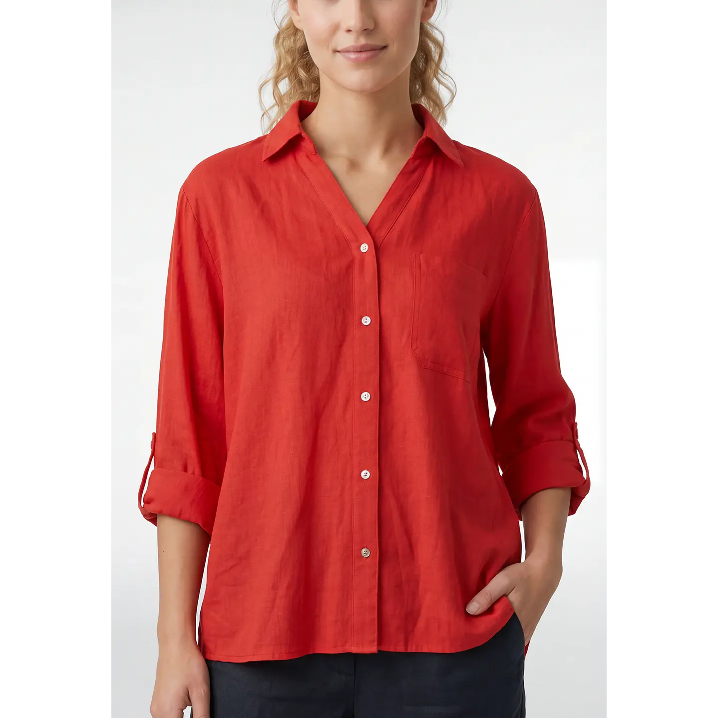 Blusa Lino Mujer Manga Larga Rojo 3