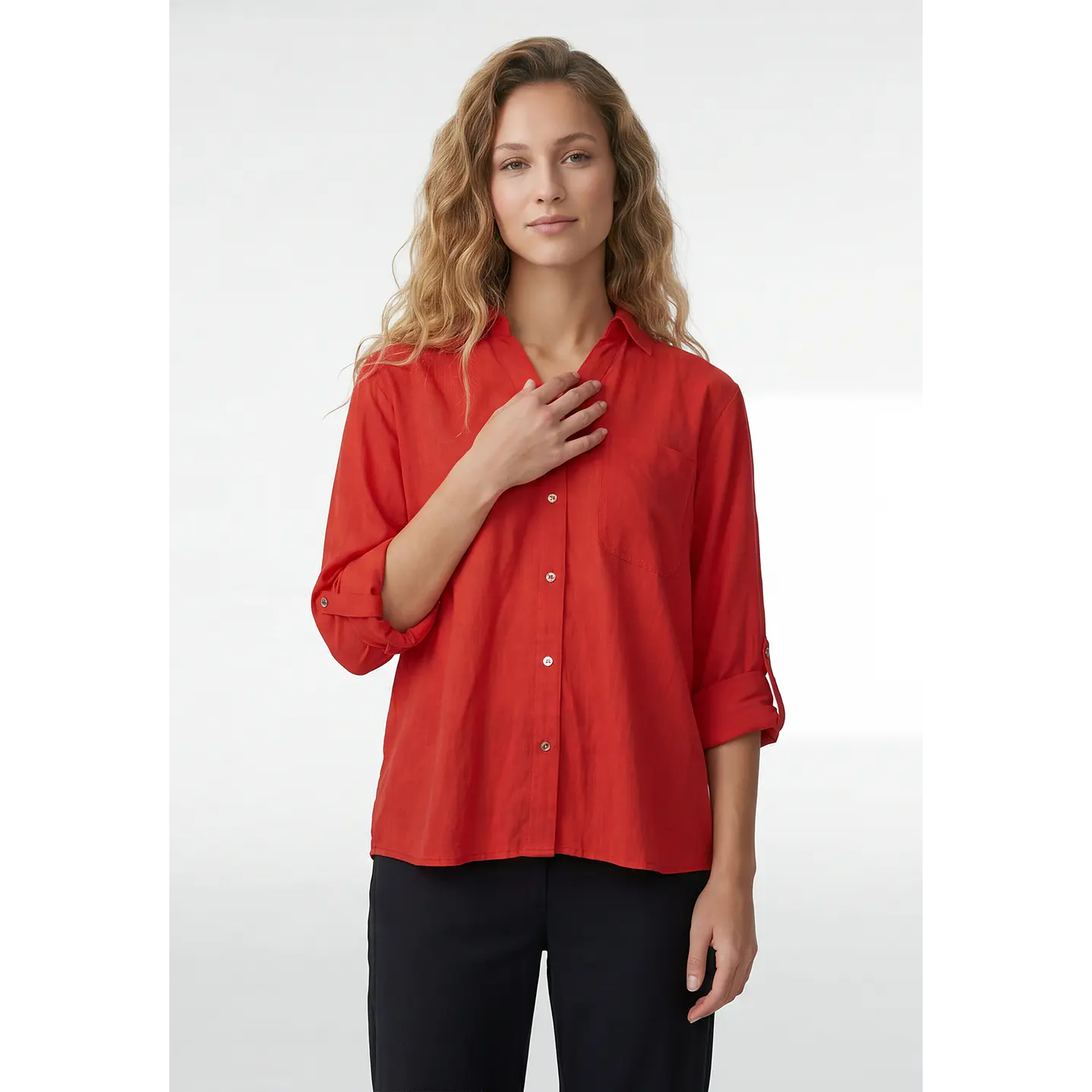 Blusa Lino Mujer Manga Larga Rojo 1