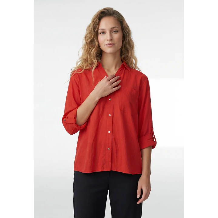 Blusa Lino Mujer Manga Larga Rojo 1