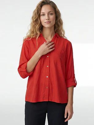 Blusa Lino Mujer Manga Larga Rojo