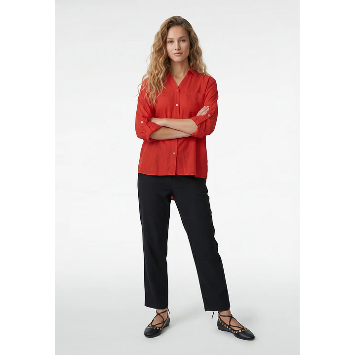 Blusa Lino Mujer Manga Larga Rojo 4