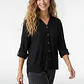 Blusa Lino Mujer Manga Larga Negro - Miniatura 1