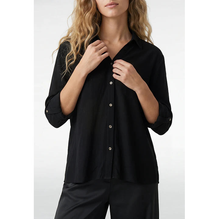 Blusa Lino Mujer Manga Larga Negro 2