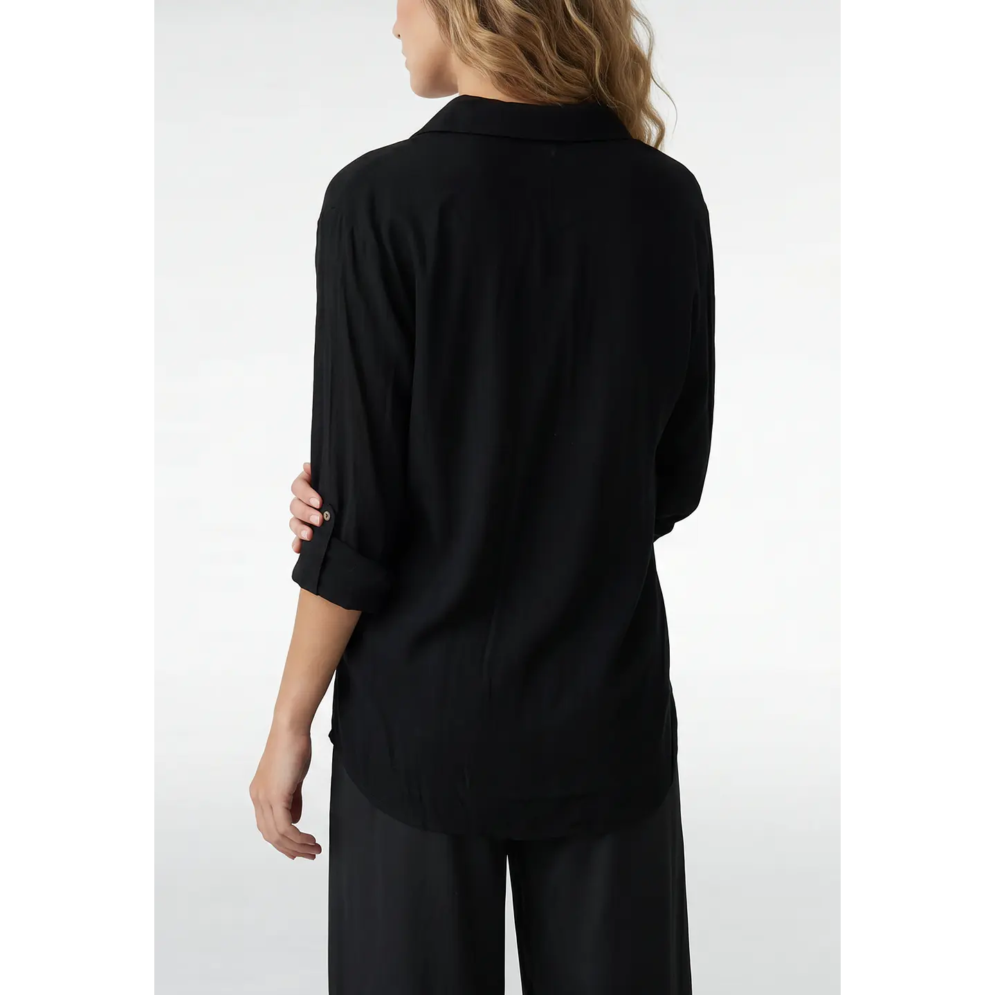 Blusa Lino Mujer Manga Larga Negro 3