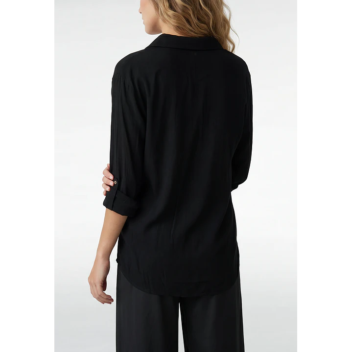 Blusa Lino Mujer Manga Larga Negro 3