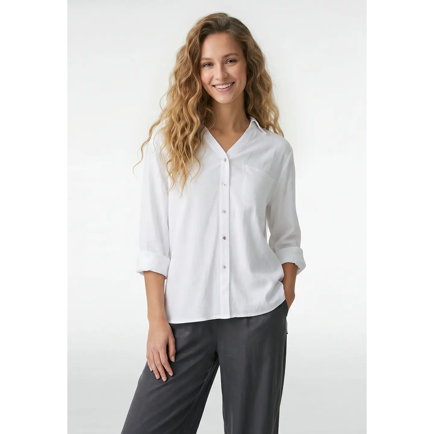 Blusa Lino Mujer Manga Larga Blanco 1
