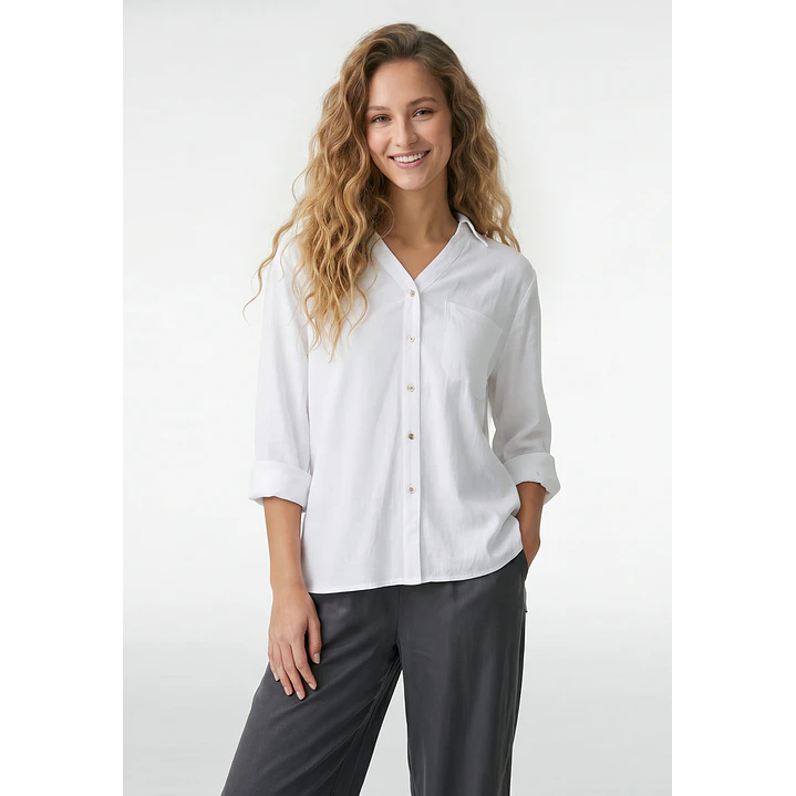 Blusa Lino Mujer Manga Larga Blanco 1